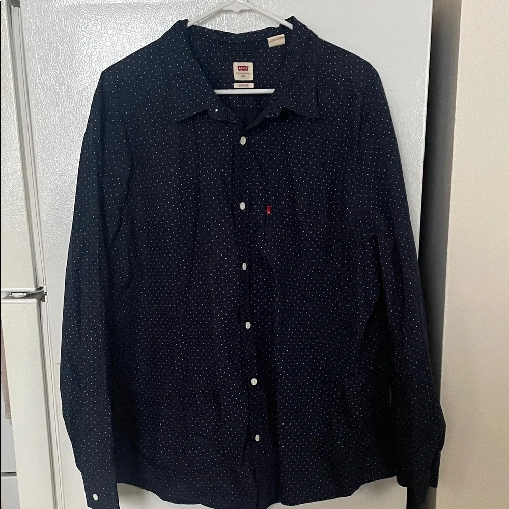 Levi's Men’s XXL 100% Cotton Dark Blue White Polka Dot Long Sleeve Button Down